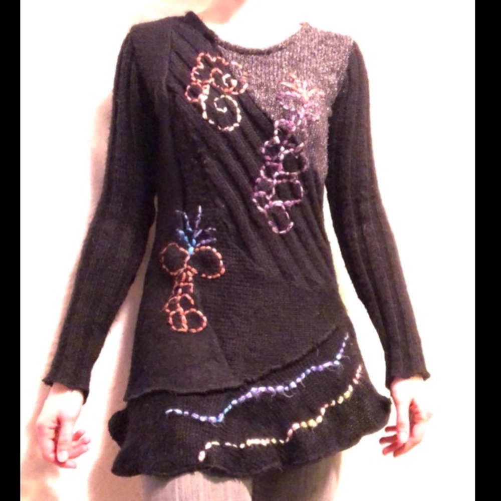 Forla Paris Embroidered Patchwork Wool Sweater